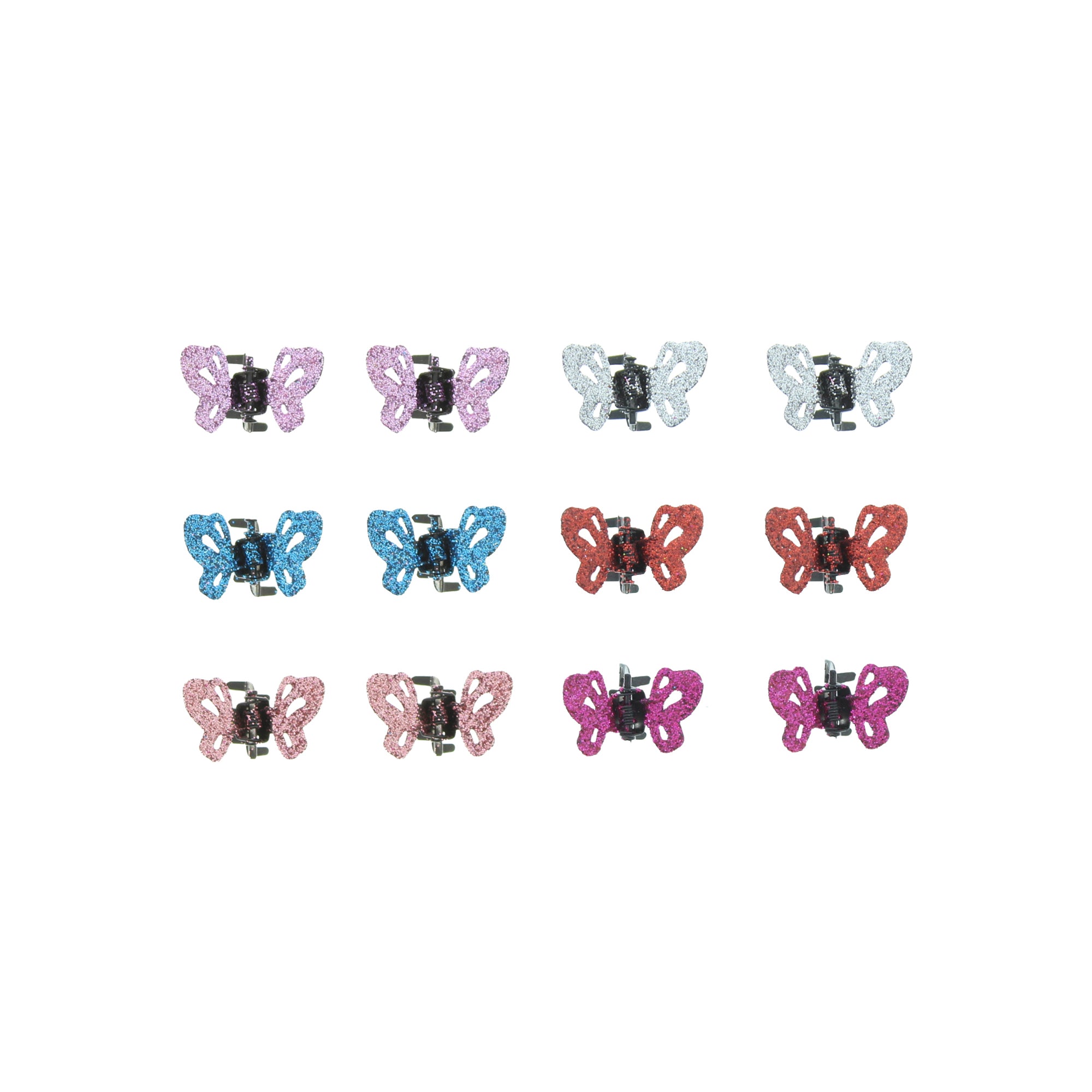 Set of 6 Colour Mini Glitter Butterfly Hair Clips
