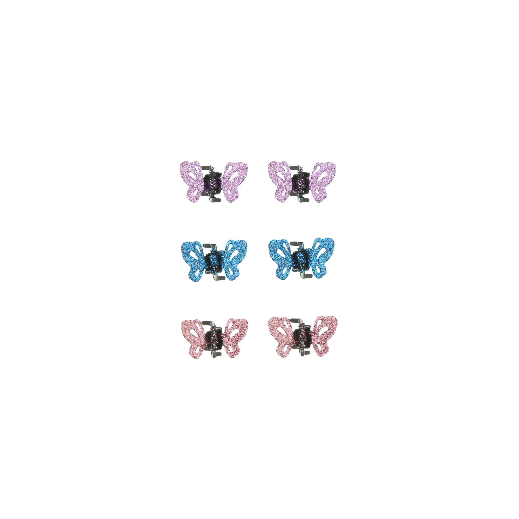 Set of 6 Colour Mini Glitter Butterfly Hair Clips