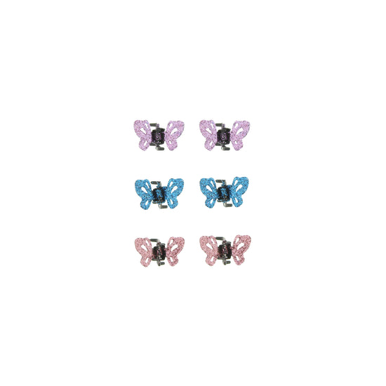 Set of 6 Colour Mini Glitter Butterfly Hair Clips