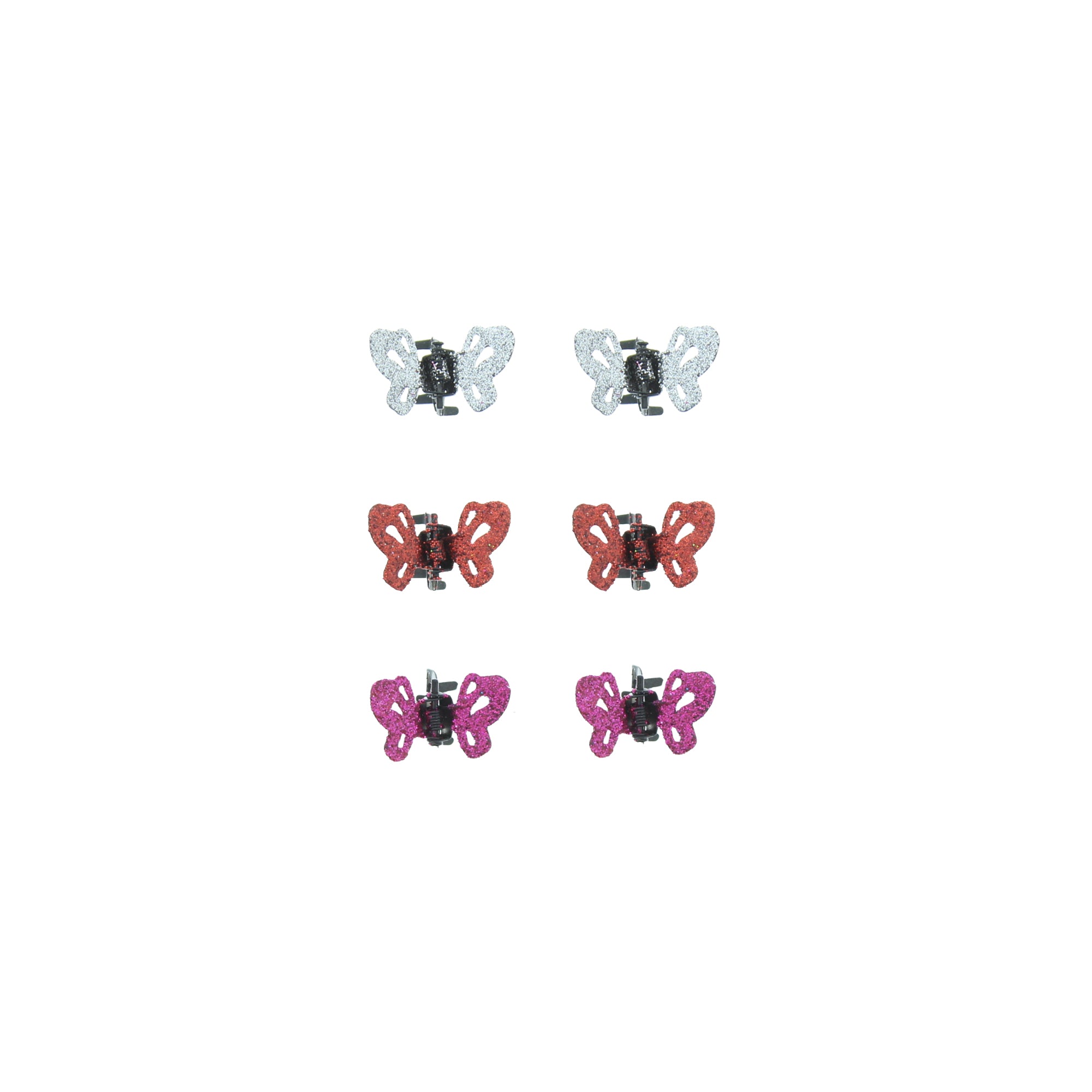 Set of 6 Colour Mini Glitter Butterfly Hair Clips
