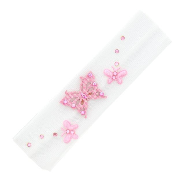 Baby/ Kids White Headband with Pink Butterflies and Gem Stones