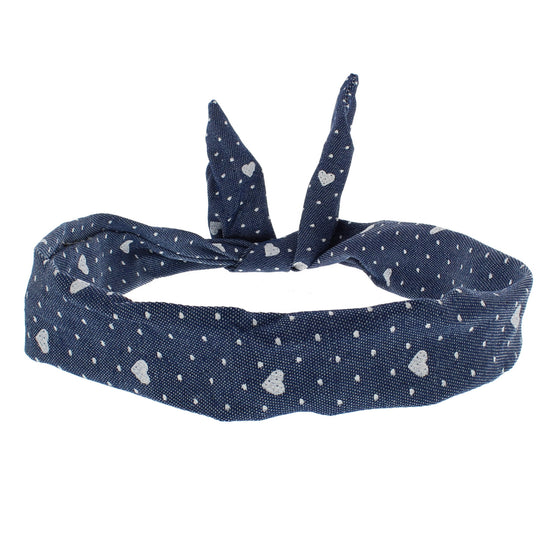 Denim Wire Headband with Hearts & Polka Dot Print