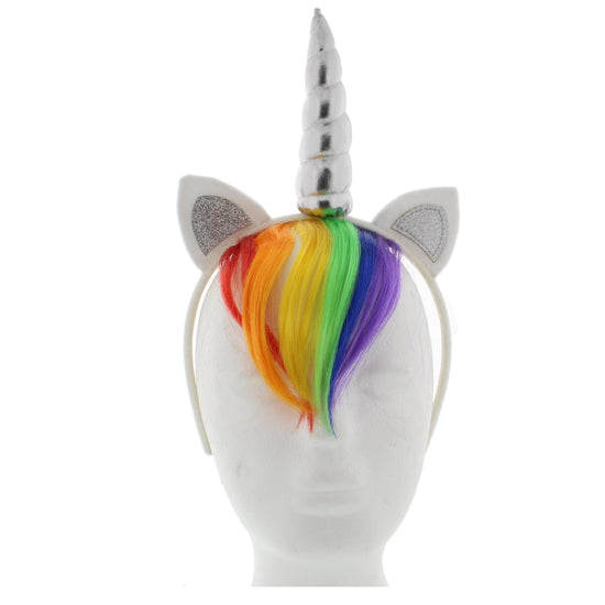 Silver Unicorn Headband with Rainbow Hair
