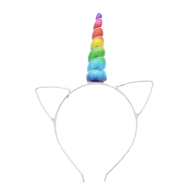 Animal Ears Headband with Rainbow Unicorn Horn