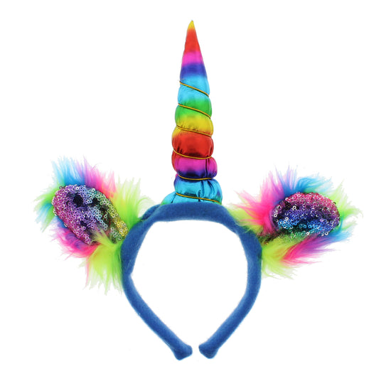 Rainbow Unicorn Headband, Fur and Sequin Ears