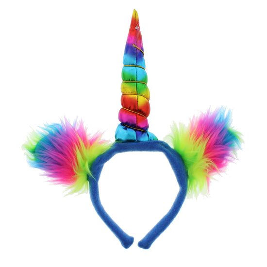 Rainbow Unicorn Headband, Fur and Sequin Ears