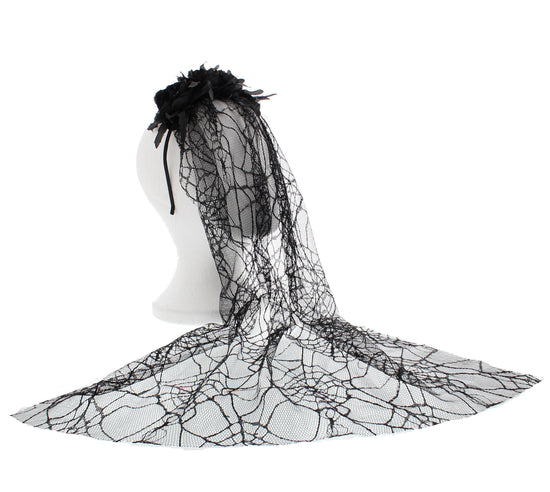 Black Rose Headband with Cobweb