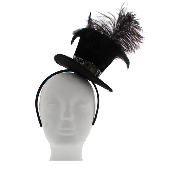 Top Hat Fascinator on Aliceband with Feathers