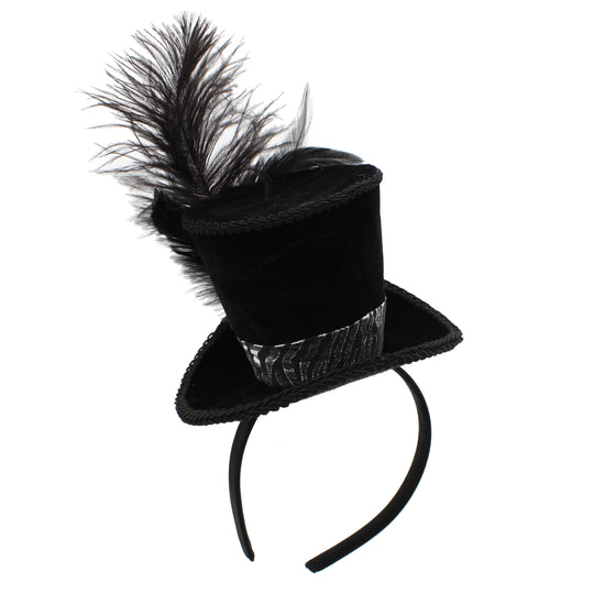 Top Hat Fascinator on Aliceband with Feathers