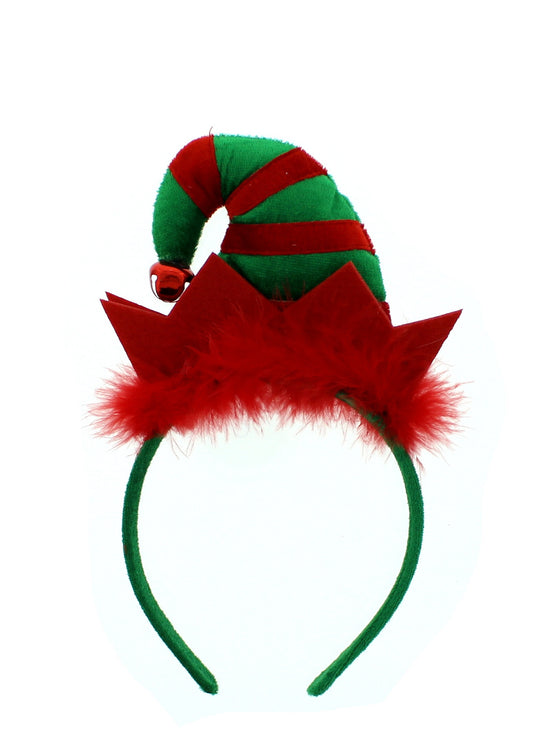 Red & Green Elf Hat Headband with Bell