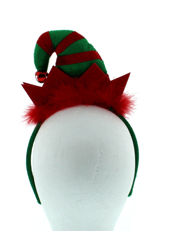 Red & Green Elf Hat Headband with Bell