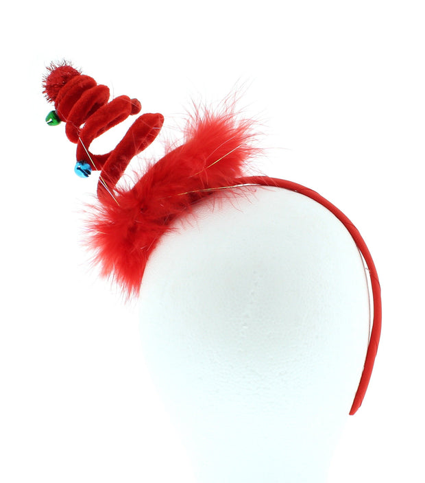 Spiral Hat Headband with Baubles, Tinsel Fur & Tinsel Pom Pom