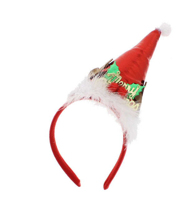 "Merry Christmas" Shiny Santa Hat Headband with White Fur