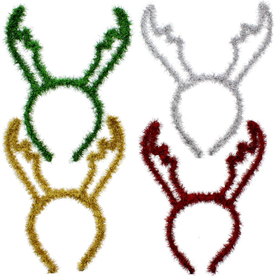 Assorted Colour Reindeer Antlers Tinsel Headbands