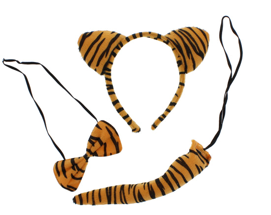 3 Piece Tiger Set includes Aliceband, Elastic Bow and Tail