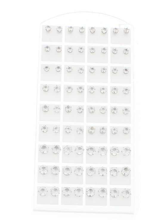 3 Size Round Clear Earring Studs