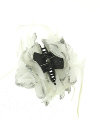 Double Rose with Glitter & Feathers on Hair Clamp