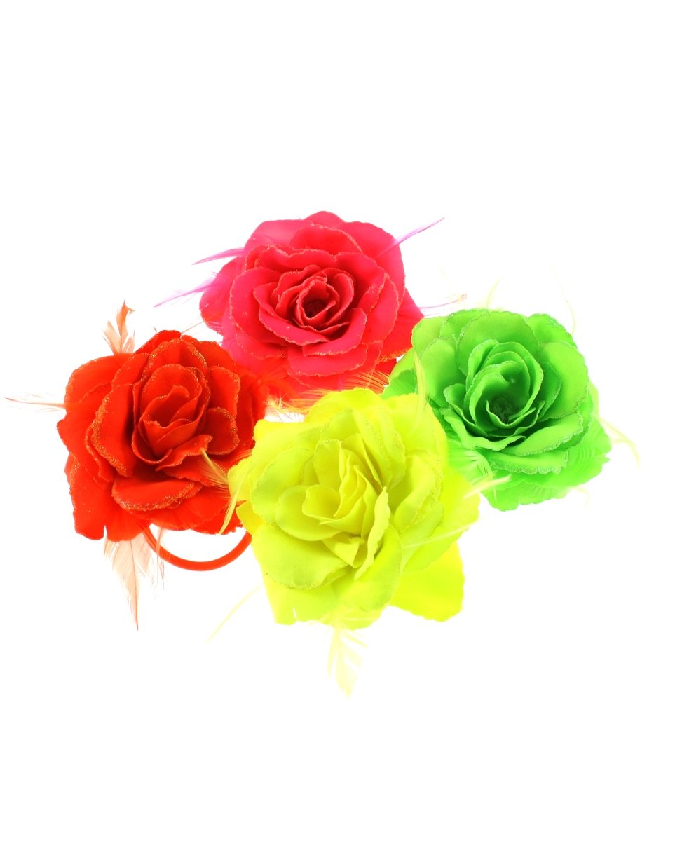 Rose with Glitter & Feather on Elastic & Hair Clip