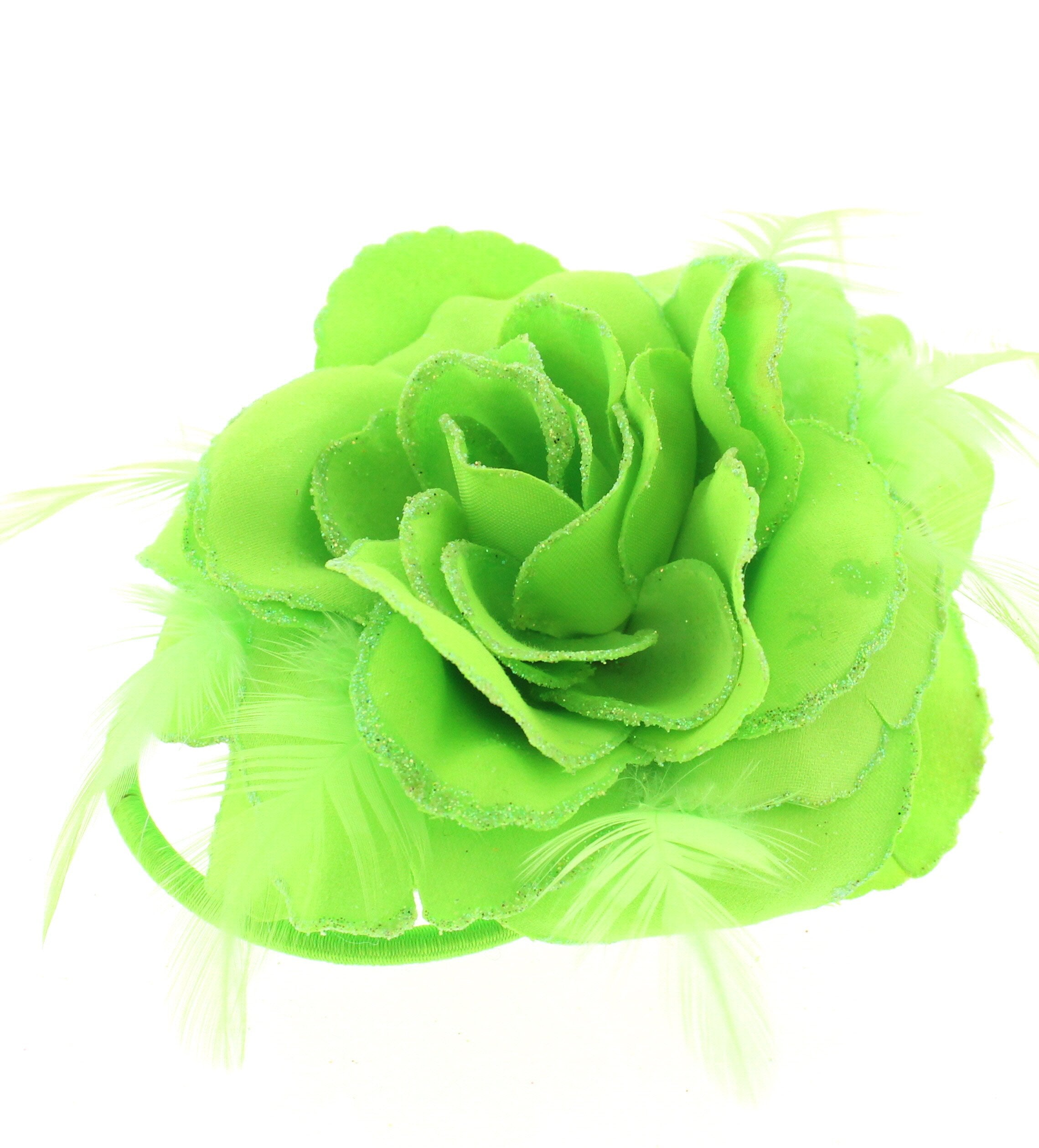 Rose with Glitter & Feather on Elastic & Hair Clip
