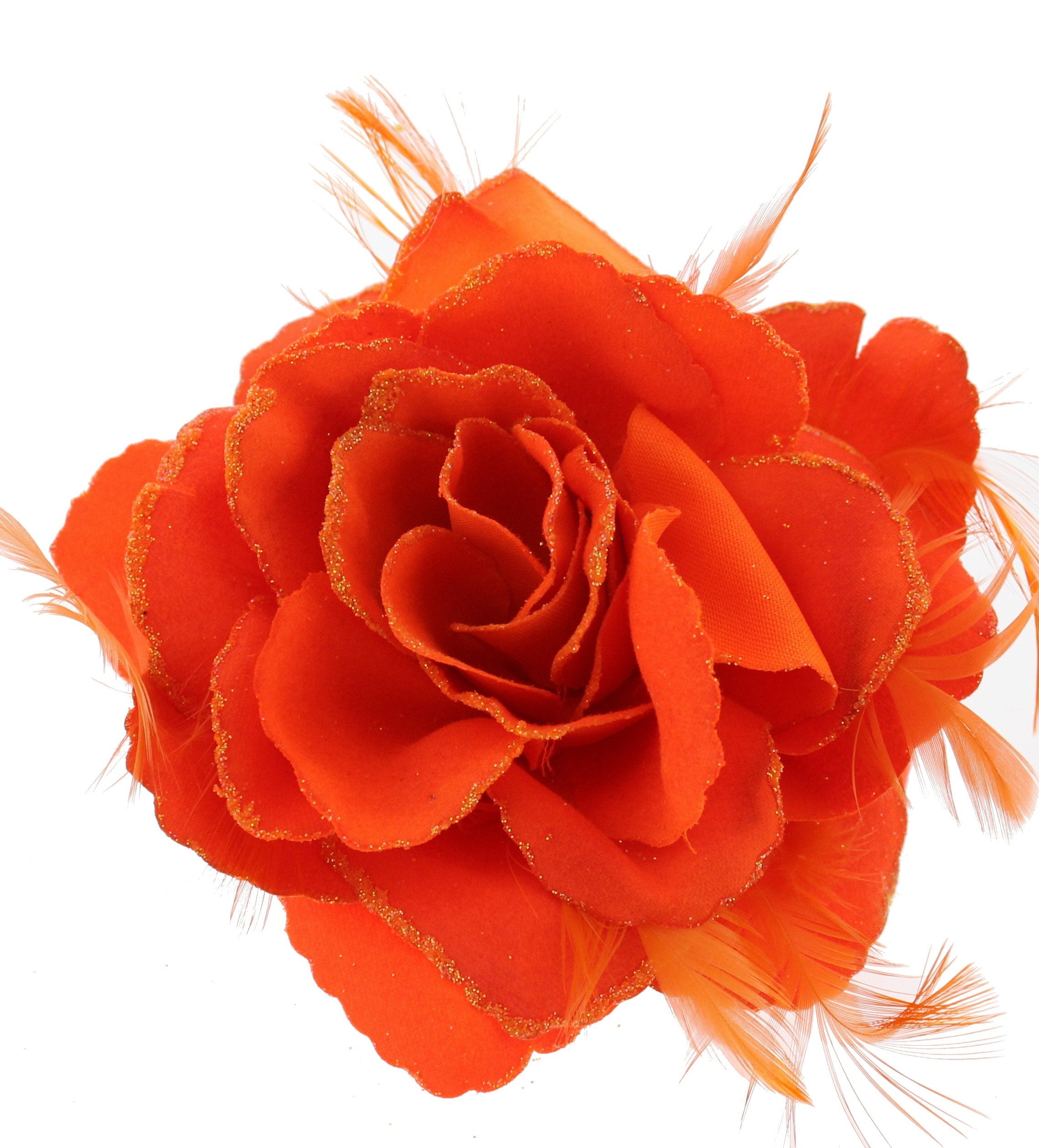 Rose with Glitter & Feather on Elastic & Hair Clip