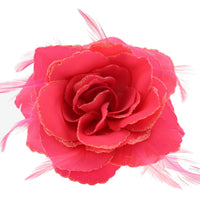 Rose with Glitter & Feather on Elastic & Hair Clip