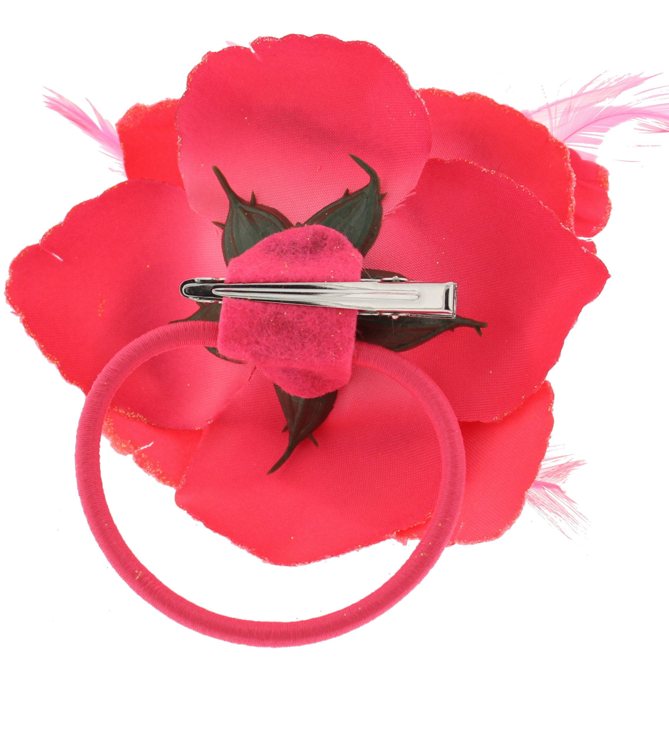 Rose with Glitter & Feather on Elastic & Hair Clip