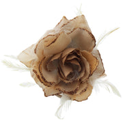 Rose with Glitter & Feather on Elastic & Clip