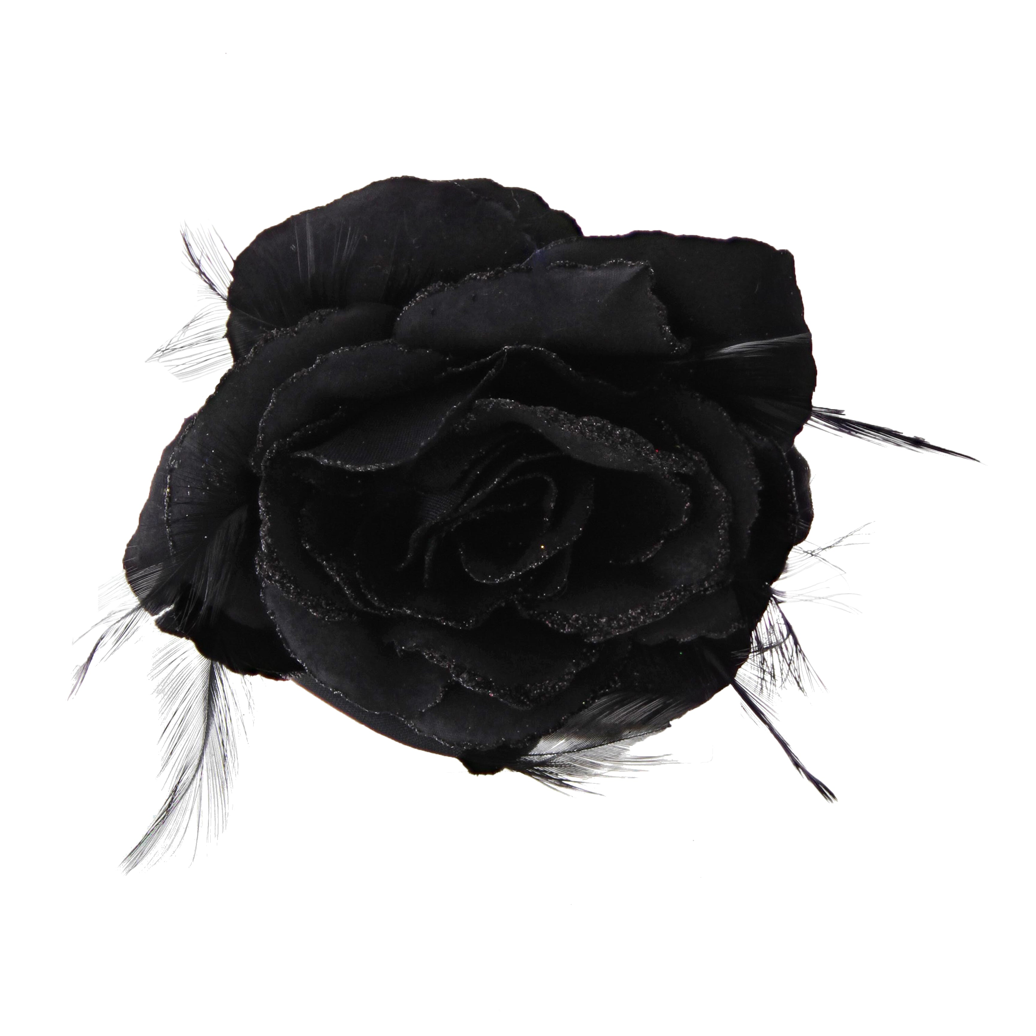 Rose with Glitter & Feather on Elastic & Hair Clip
