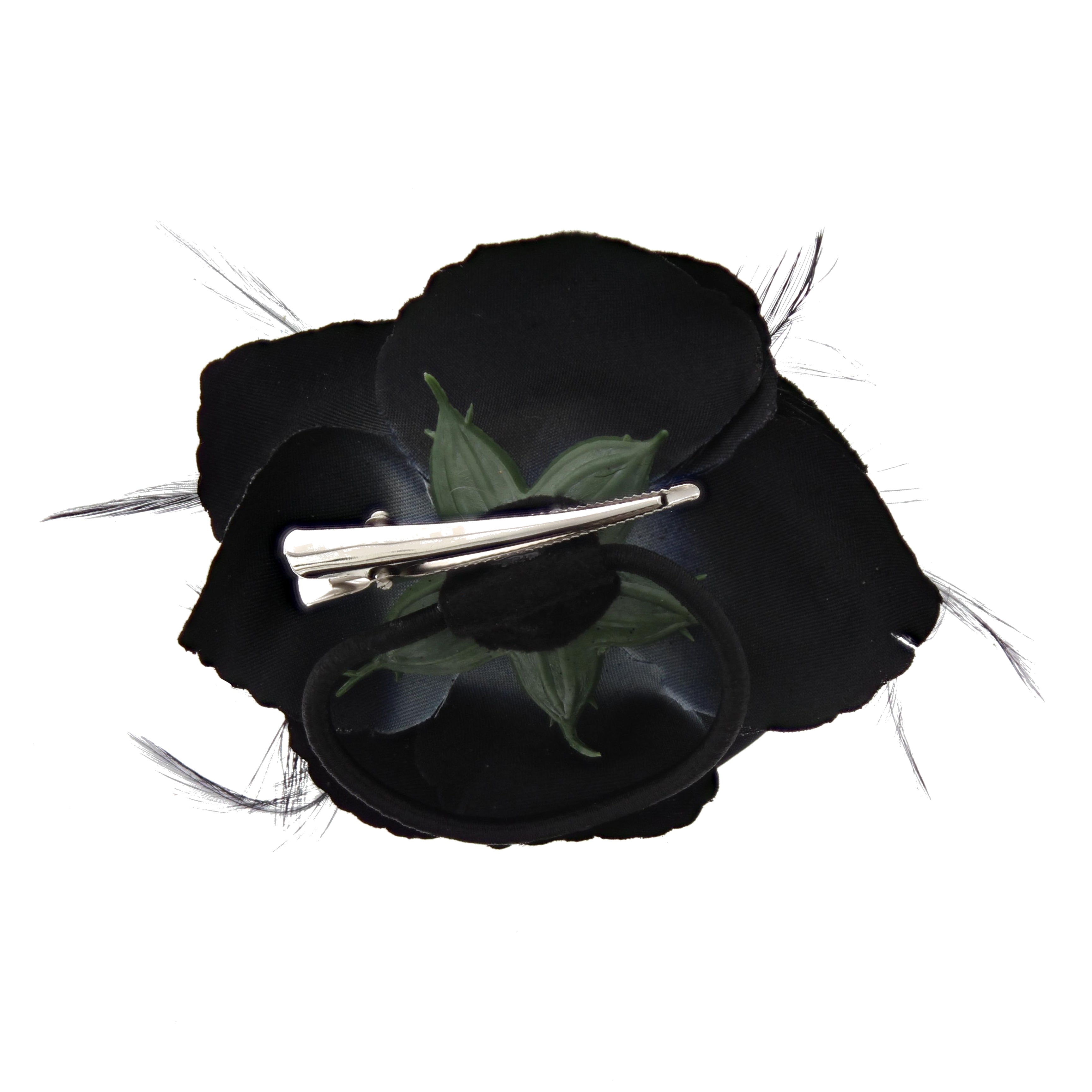 Rose with Glitter & Feather on Elastic & Hair Clip