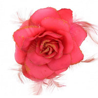 Rose with Glitter & Feather on Elastic & Hair Clip