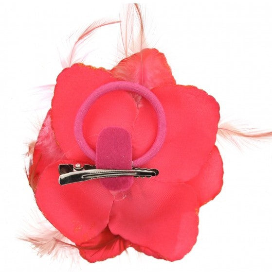 Rose with Glitter & Feather on Elastic & Hair Clip
