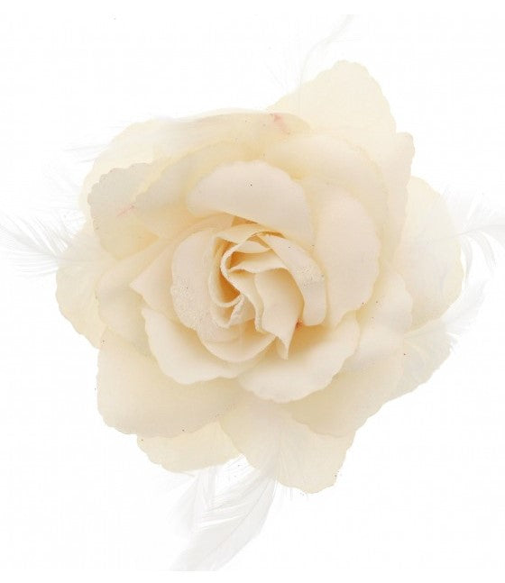 Rose with Glitter & Feather on Elastic & Hair Clip