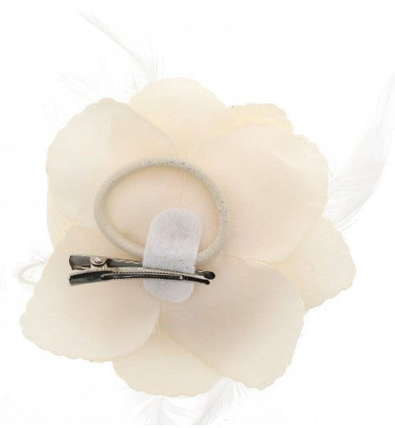 Rose with Glitter & Feather on Elastic & Hair Clip