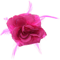 Rose with Glitter & Feather on Elastic & Hair Clip