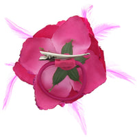 Rose with Glitter & Feather on Elastic & Hair Clip