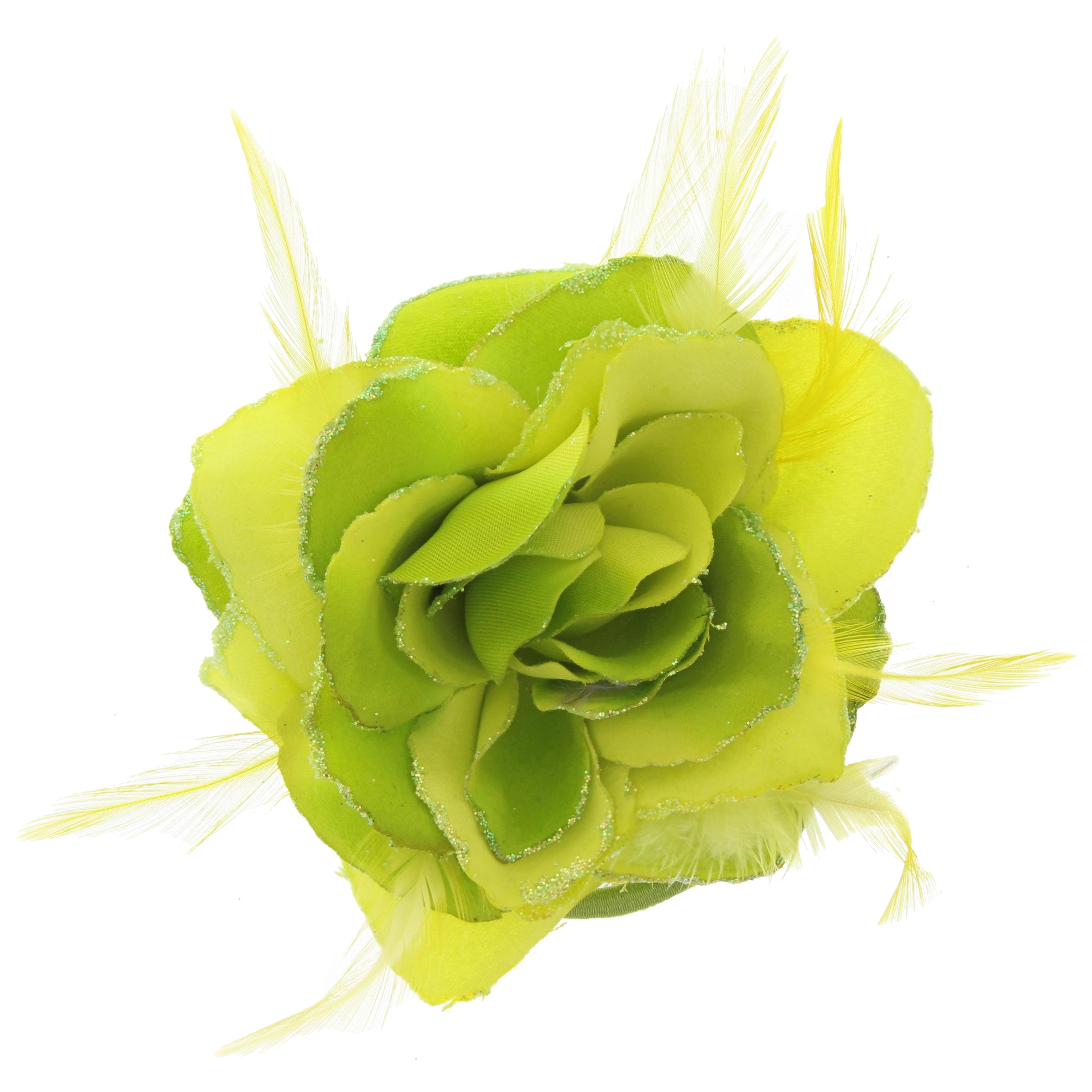 Rose with Glitter & Feather on Elastic & Hair Clip