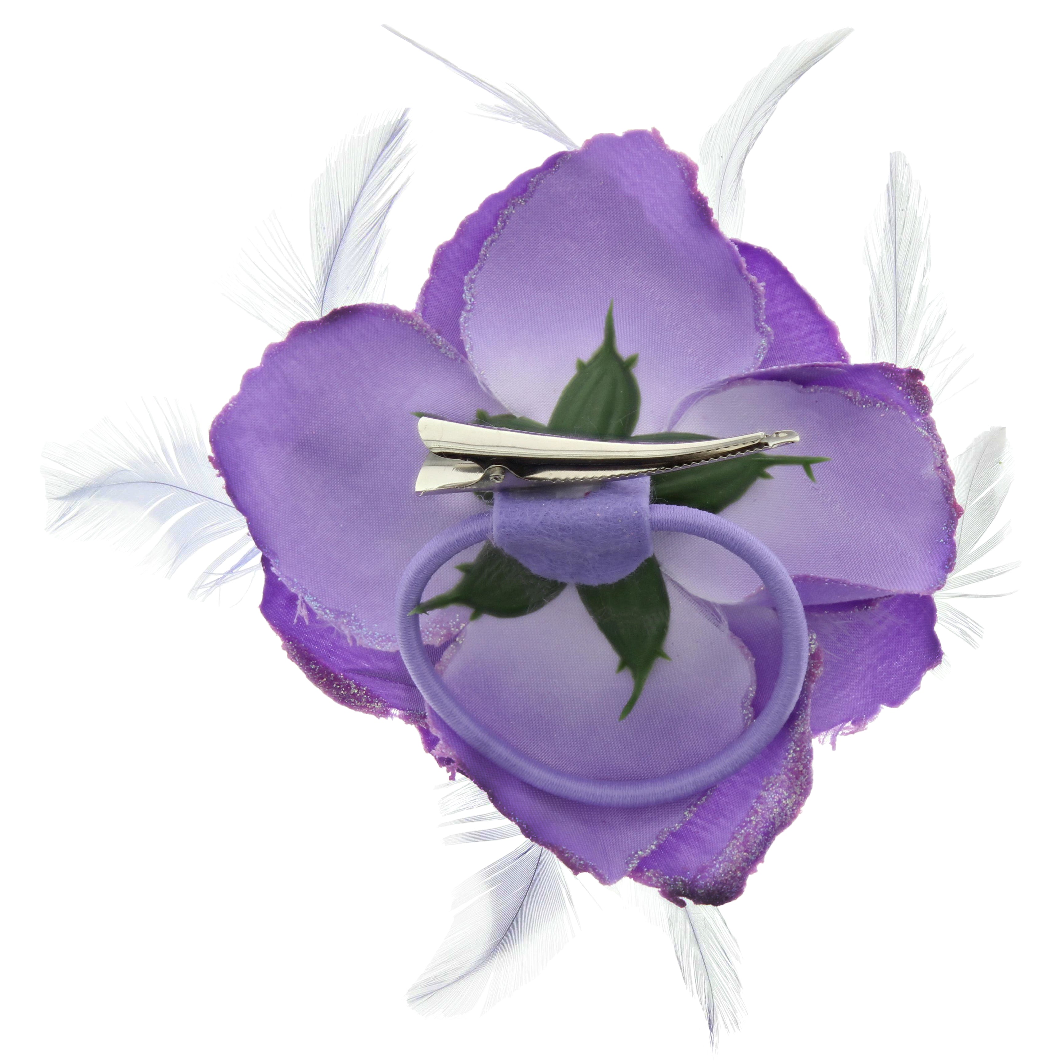 Rose with Glitter & Feather on Elastic & Hair Clip