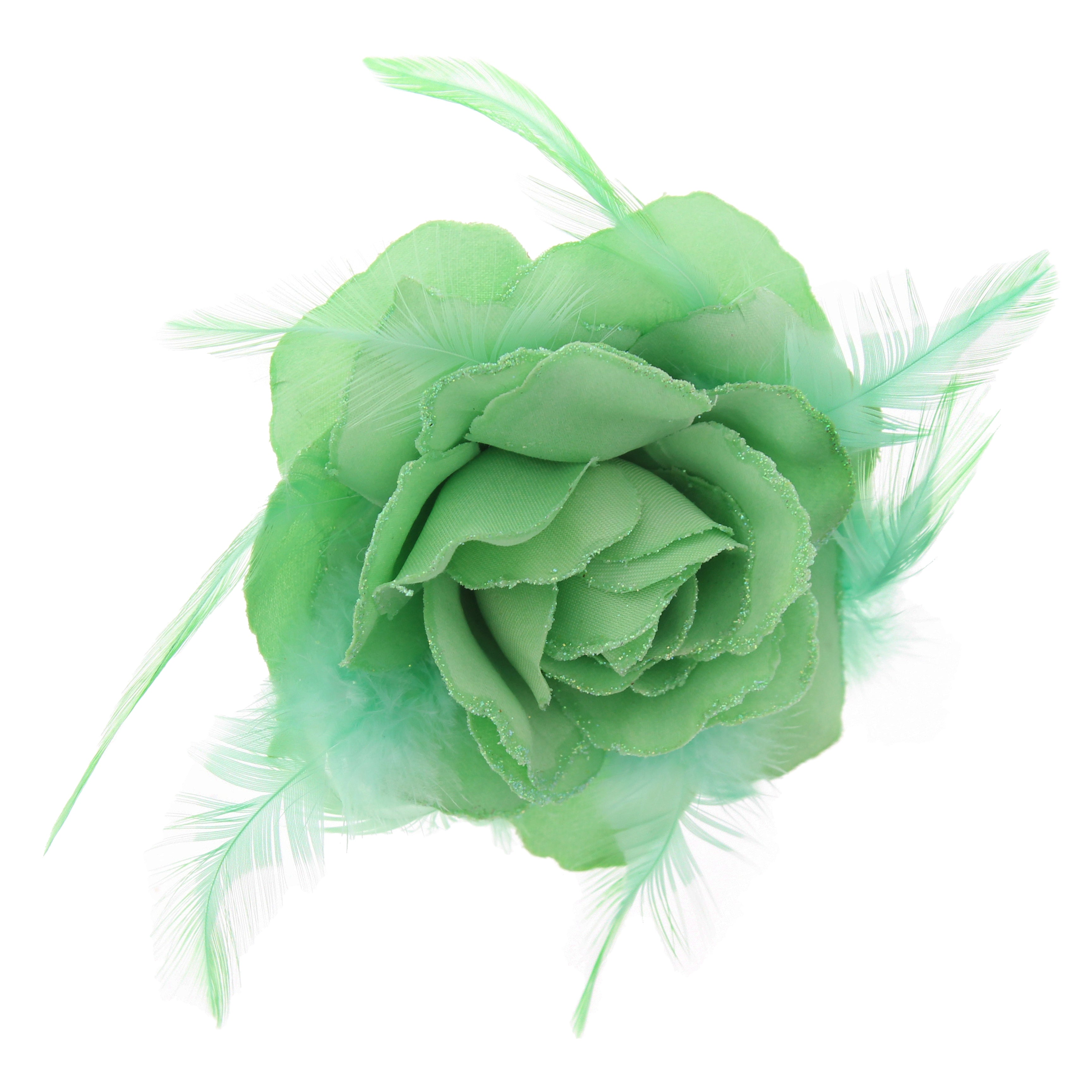 Rose with Glitter & Feather on Elastic & Hair Clip