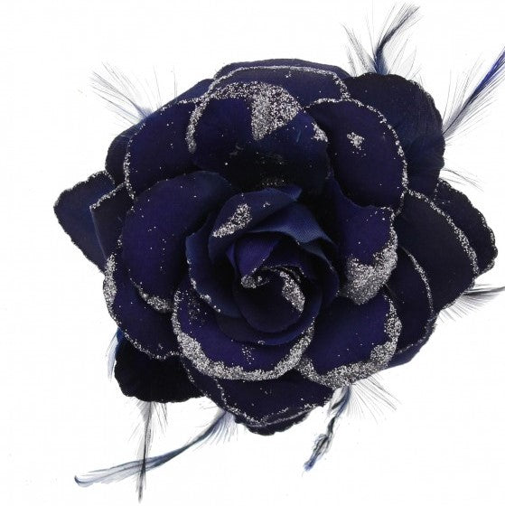 Rose with Glitter & Feather on Elastic & Hair Clip