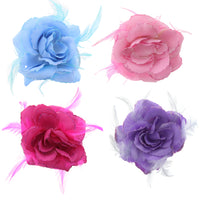 Rose with Glitter & Feather on Elastic & Hair Clip