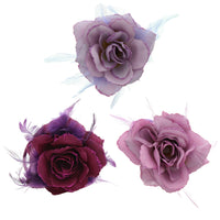 Rose with Glitter & Feather on Elastic & Hair Clip