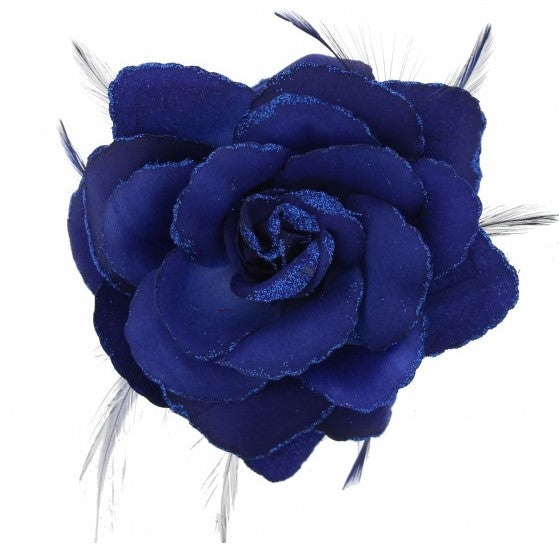 Rose with Glitter & Feather on Elastic & Hair Clip