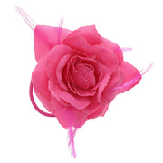 Rose with Glitter & Feather on Elastic & Clip