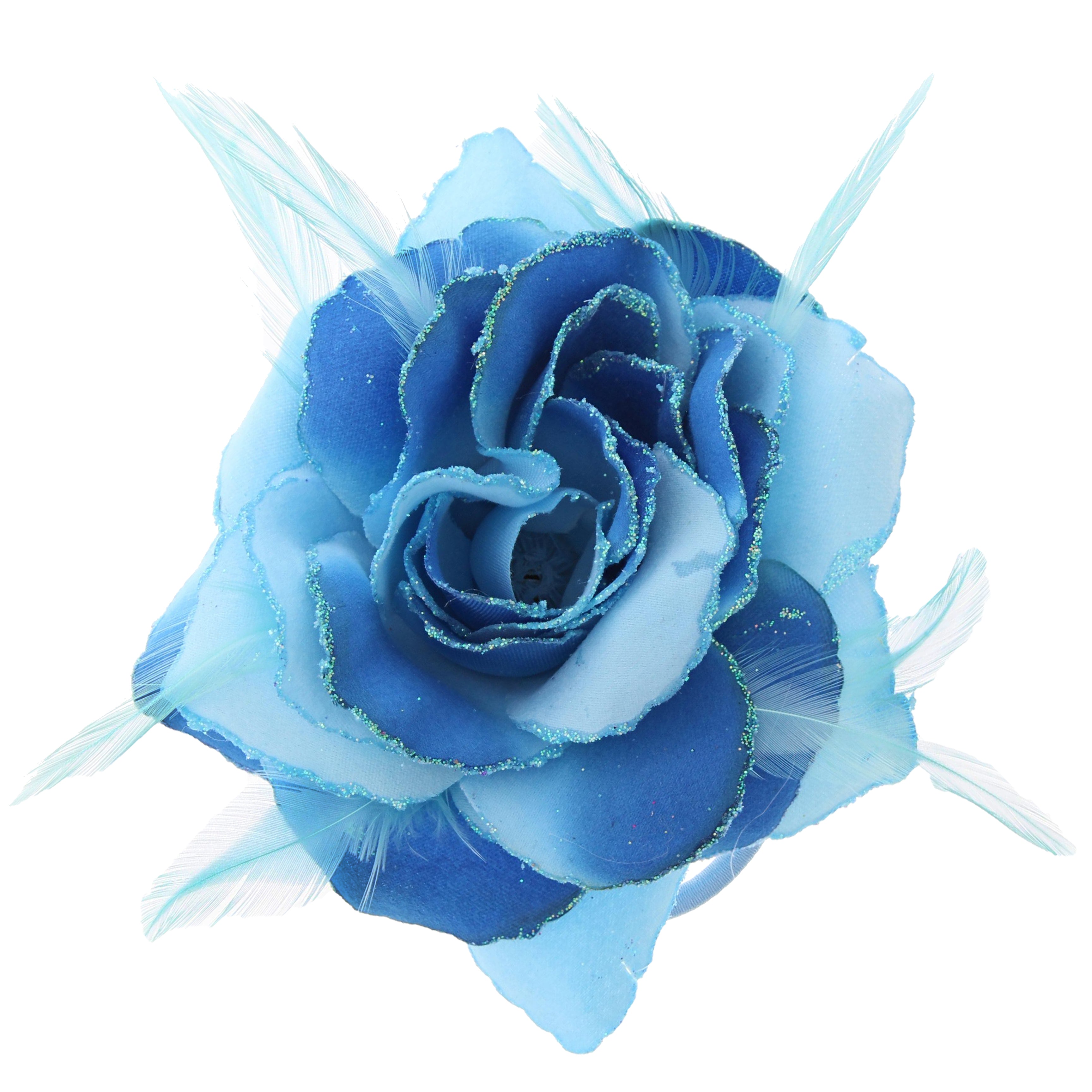 Rose with Glitter & Feather on Elastic & Hair Clip