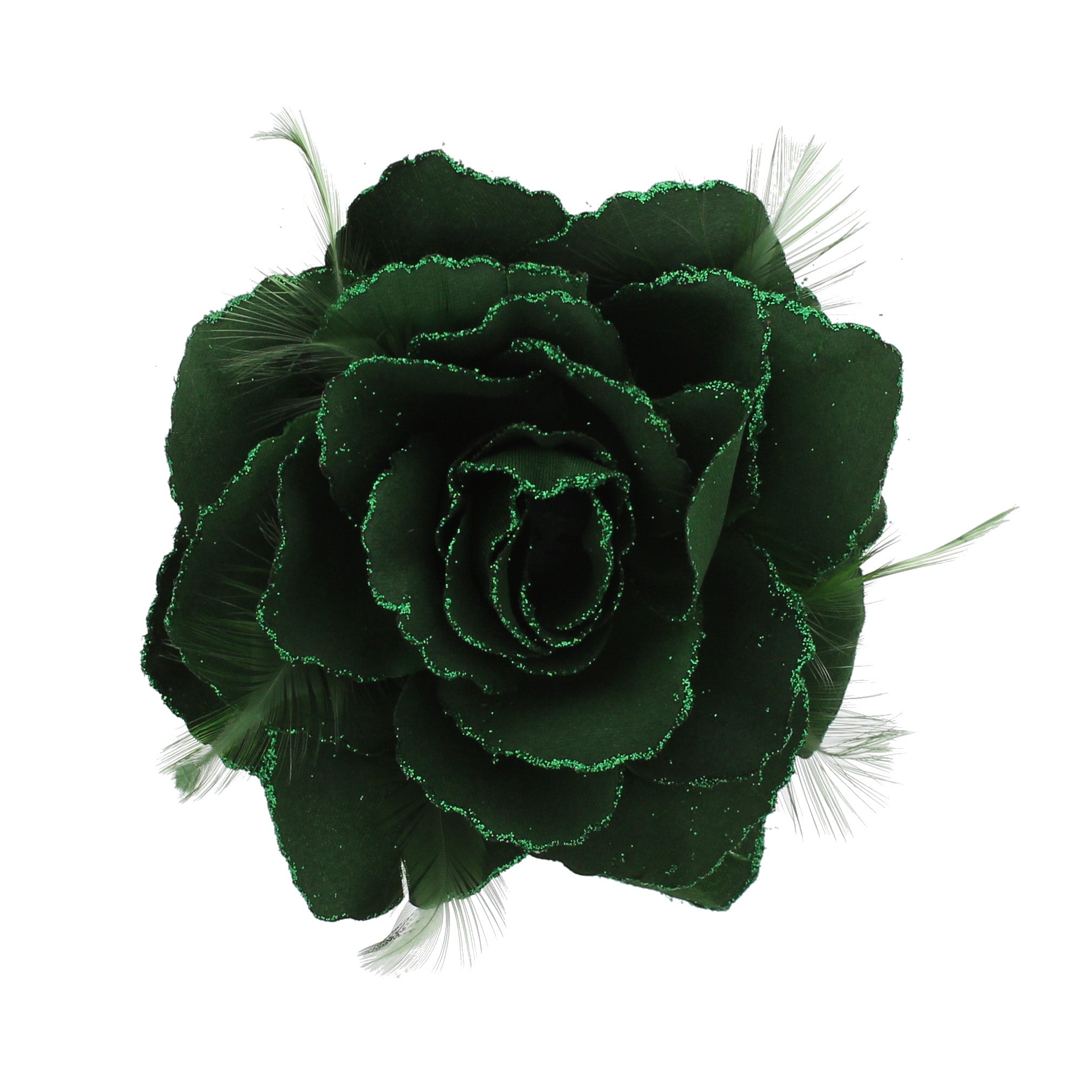Glitter Rose with Feathers on Concord Clip