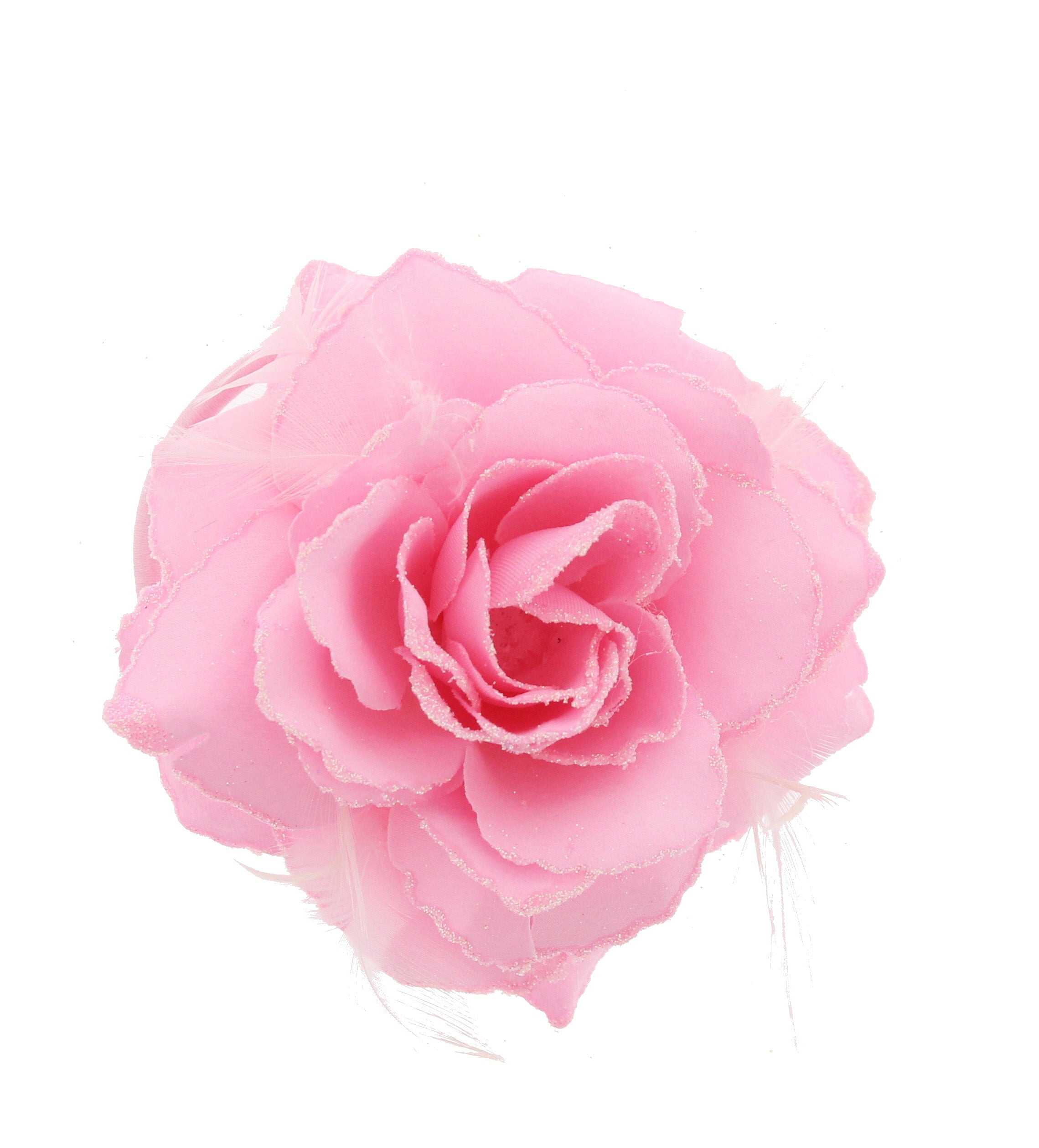 Glitter Rose with Feathers on Concord Clip