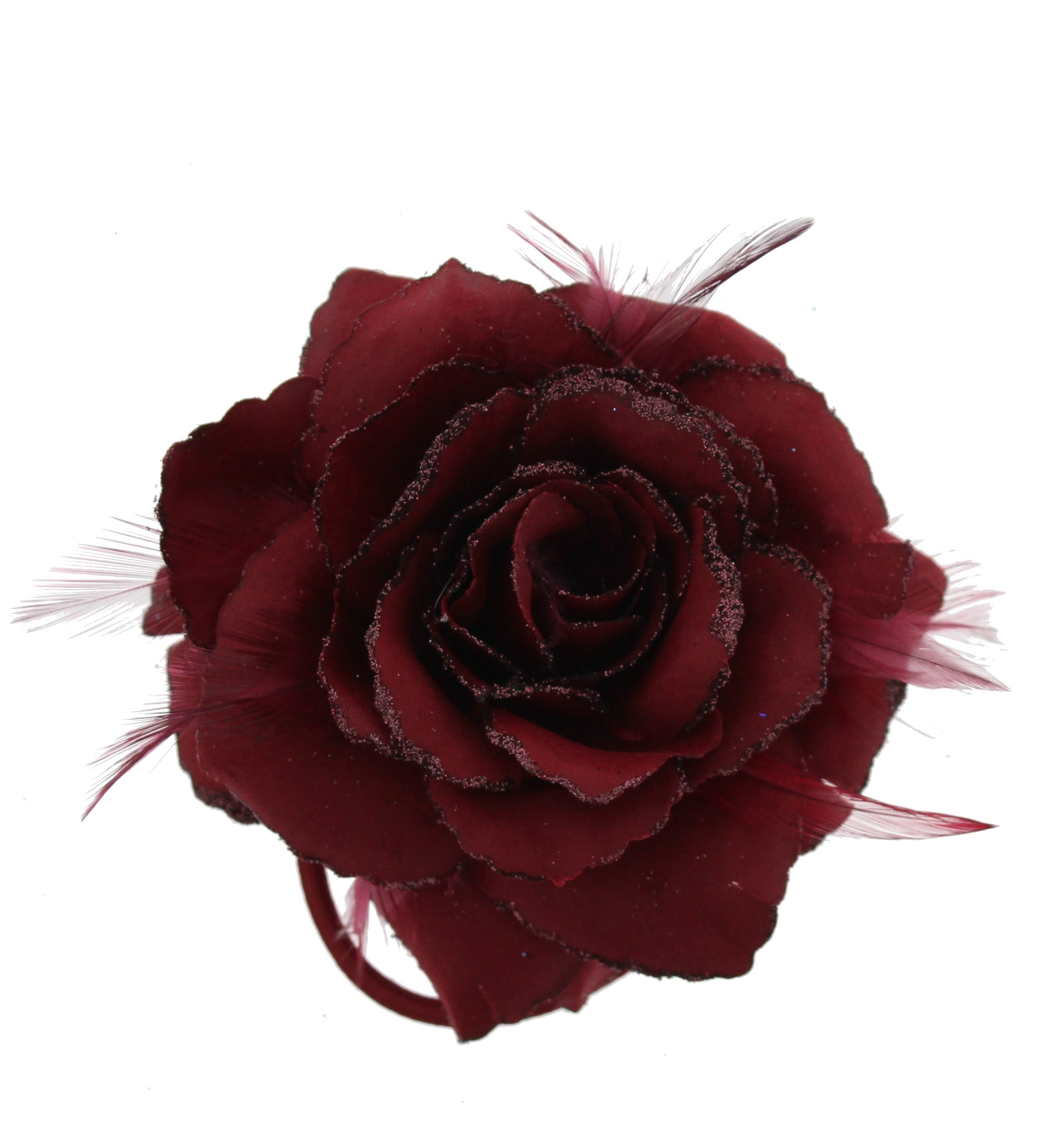Glitter Rose with Feathers on Concord Clip