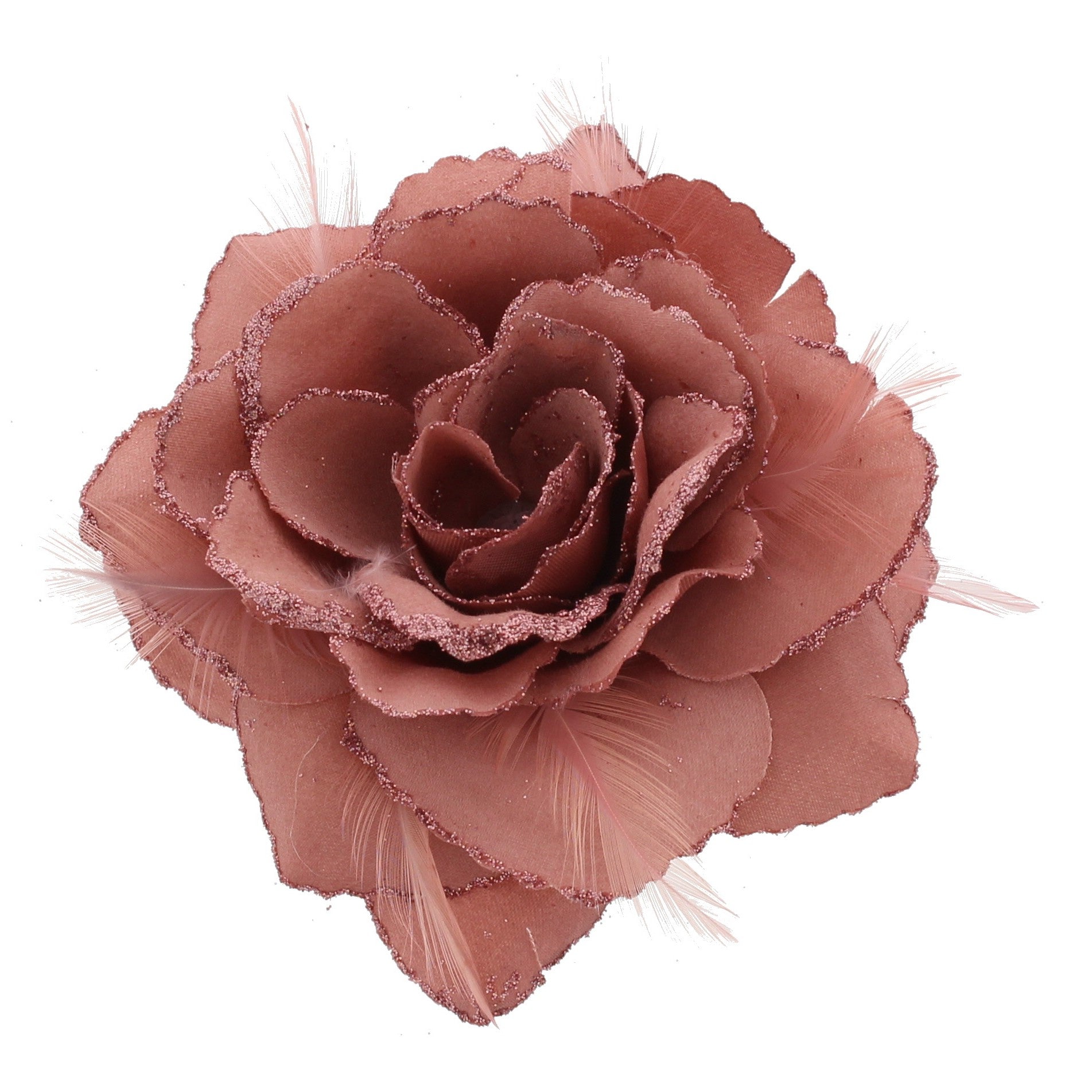 Glitter Rose with Feathers on Concord Clip