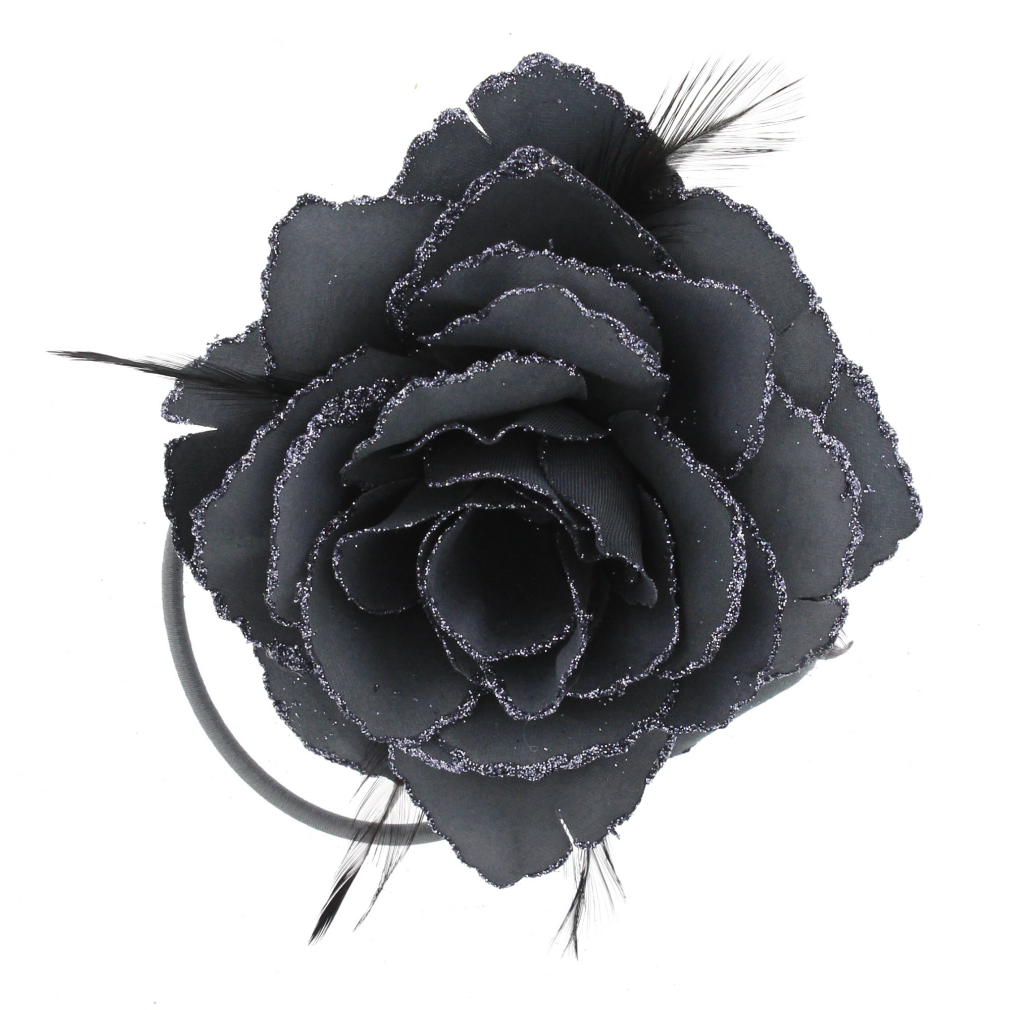 Glitter Rose with Feathers on Concord Clip