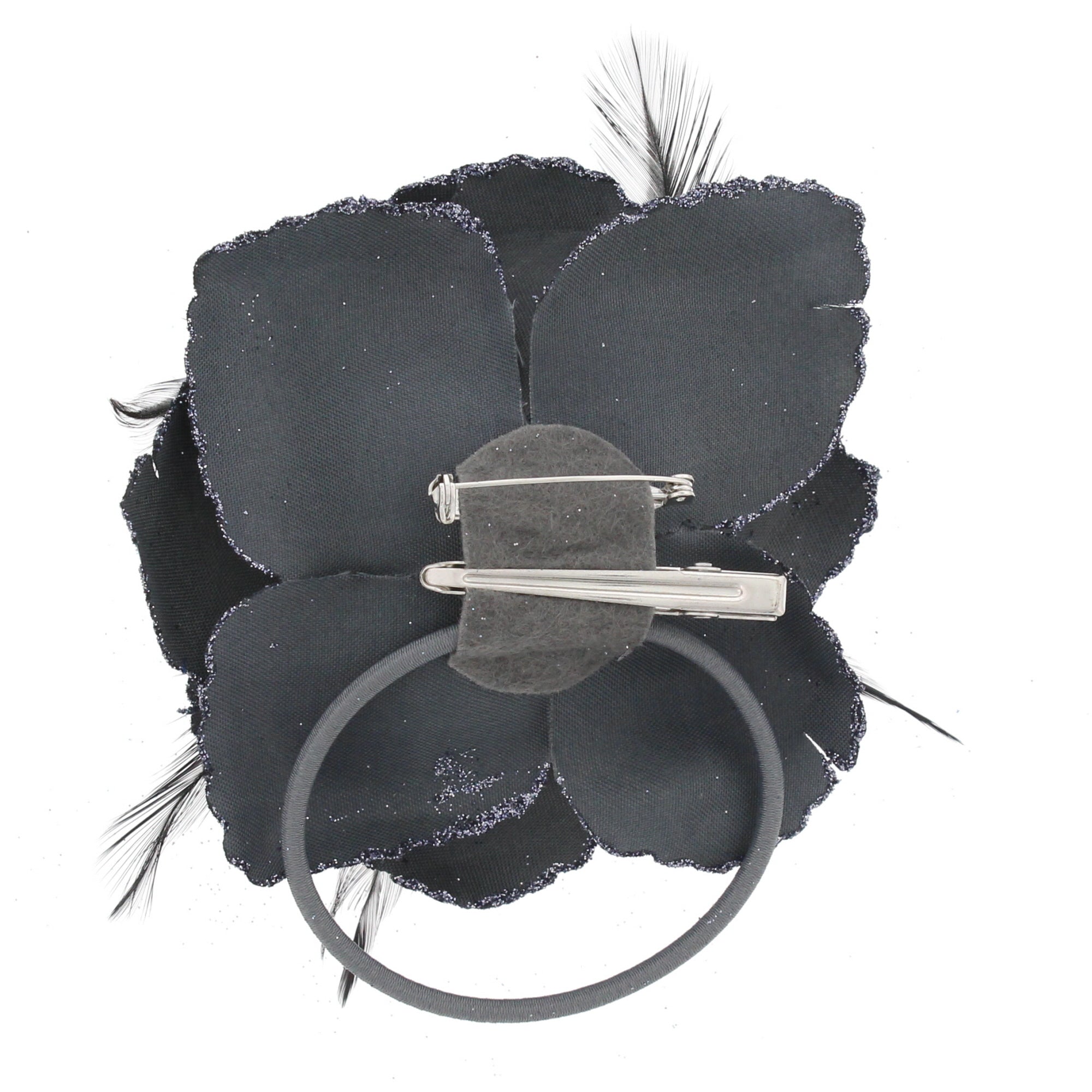 Glitter Rose with Feathers on Concord Clip